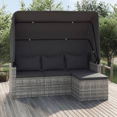 Economico Set da Lounge da Esterno vidaXL Divano Giardino 3 Posti Tetto e Poggiapiedi Grigio Polyrattan Set da Lounge da Esterno