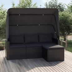 Economico Set da Lounge da Esterno vidaXL Divano Giardino 3 Posti Con Tetto E Poggiapiedi Nero Polyrattan Set da Lounge da Esterno