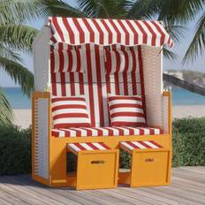 Sdraio vidaXL Strandkorb Cuscini Polyrattan e Legno Massello Rosso e Bianco cod MXL 23576