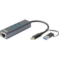 Netzwerkkarten & Bluetooth-Adapter D-Link DUB-2332 USB-Netzwerk-Adapter mit 3 USB-Ports USB-C/USB-A zu Gigabit-Ethernet