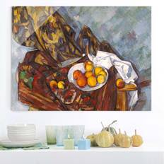 Verre Affiches Tableau En Verre Paul Cézanne - Nature Morte, Rideau De Fleurs Et Fruits Affiche