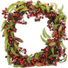 Interior Details DAK 24 Unlit Red Berry Pine Cone Wreath Decoration