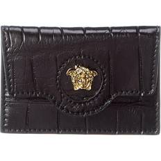 Versace La Medusa Croc-Embossed Leather Card Holder - Black