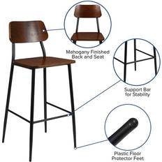 Flash Furniture Industrial Barstool With Gunmetal Steel Frame And Rustic Wood Seat Taburete de bar