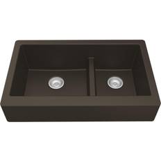 Composite kitchen sink Karran Retrofit Farmhouse/Apron-Front Quartz Composite Double Offset Bowl Kitchen Sink