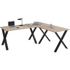 Hjørneskrivebord VCM Lona X-Feet Hjørneskrivebord Natur Træ Og Sort Metal 160 x 130 x 50 Skrivebord