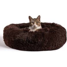 Calming Donut Dog and Cat Bed in Shag Fur Dark Brown Small 23x23