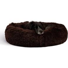 Calming Donut Dog and Cat Bed in Shag 30x30 Dark Brown