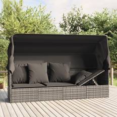 Rattan Sintetico Arredamento da Giardino e per Esterni vidaXL Lettino Prendisole Esterno Tetto e Cuscini Grigio Polyrattan