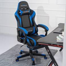 Gaming Chairs Commodore Gaming Chair Ergonomic Adjustable Height Swivel Recliner with Adjustable Armrest and Retractable Footrest Blue