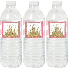 Birthdays Straws Little Princess Crown Baby Shower or Birthday Water Bottle Sticker Labels 20 Ct Pink