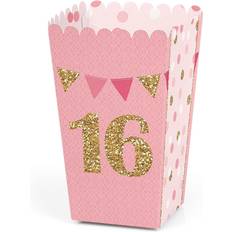 Sweet 16 16th Birthday Party Favor Popcorn Treat Boxes Set of 12 Pink