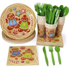 Christmas Disposable Plates Juvale 24 Set Christmas Party Disposable Dinnerware Boy Girl Gingerbread Cookie Design Multi