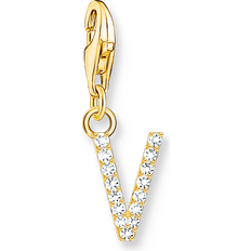 Thomas Sabo Charm-hängsmycke bokstaven V med vita stenar guldpläterad