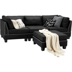 Black sectional sofa Esright Convertible Sectional Sofa 88.6" 3 Seater