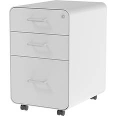 Monoprice Rolling Round Corner 3-Drawer File Cabinet, White Commode