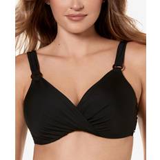 Adjustable Straps Bikini Tops Miraclesuit Twist-Front Plunge Bra-Size Bikini Top Black Black