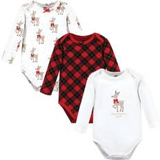 Red Bodysuits Hudson Baby Cotton Long-Sleeve Bodysuits - Fancy Rudolph