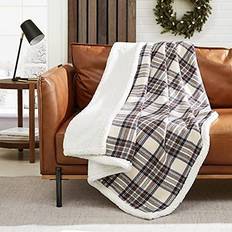 Eddie Bauer Edgewood Plaid Flannel Sherpa Throw