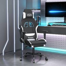 vidaXL Gaming Chair with Footrest Black and White Fabric