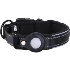 Hundhalsband med AirTag Läderskydd & Reflektorer L 45-50 cm