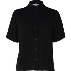 Selected Paidat Selected Linen Blend Short Sleeved Shirt - Black