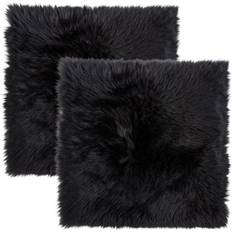 Textiles Sheepskin Seat 17x17 Loose Chair Cover Black