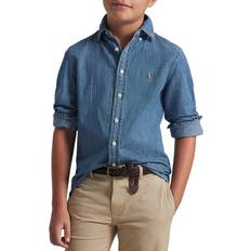 S Top Polo Ralph Lauren Camicia Denim Con Ricamo Kids - Blu