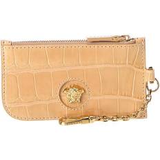 Beige Card Cases Versace La Medusa Croc-Embossed Leather Card Holder - beige