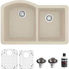 Kitchen Sinks Karran QU-610 Quartz/Granite Double Bowl 60/40 Undermount Bottom Grid
