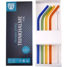 Pailles Gräwe Glas-Strohhalme inkl. Bürste, 5-teilig, Bunt
