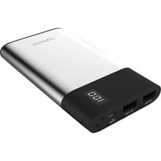 Batteri iphone x Terratec P80slim, 8 000 mAh powerbank/extern batteri/laddare, 2 x ut USB digital display, aluminiumyta, för iphone, iPad, Samsung Galaxy och andra silver/svart