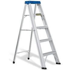 4 step ladder MoNiBloom Aluminum Alloy 4 Step Ladder with Tool Tray 331 lbs Capacity for Home Improvement Blue/Silver