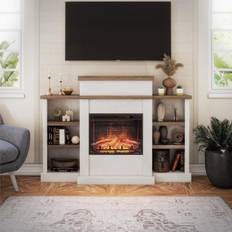 Ameriwood Home Fireplaces Ameriwood Home Electric Fireplace with Mantel and Bookcase, Plaster