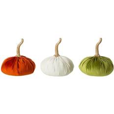 Green Decorations GlitzHome 6.1 H Orange/White/Green Velvet Pumpkins Set 3 Decoration