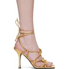 Dame - Messing Sko Valentino Garavani Gold Rockstud Net Heeled Sandals Km5 Antique Brass IT