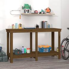 vidaXL Banco Da Lavoro Ambra 140x50x80 cm In Legno Massello Di Pino Portascarpe