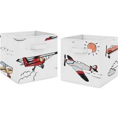 Kid's Room Sweet Jojo Designs Vintage Airplane Red & Blue Fabric Storage Bin Of 2 Cloth