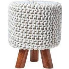 Homescapes Natural Tall Knitted Cotton Foot Stool