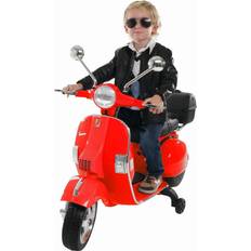 Elektroroller Kinder-Elektroroller Vespa, lizenziert, EVA-Reifen, LED-Scheinwerfer, Koffer, Soundmodul, Stützräder Rot