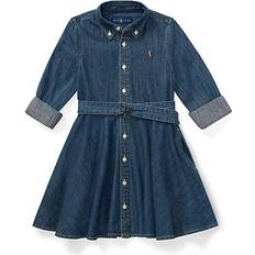 Long Sleeves Dresses Children's Clothing Polo Ralph Lauren Girl's Belted Fit-and-Flare Denim Shirtdress, 2-6X INDIGO