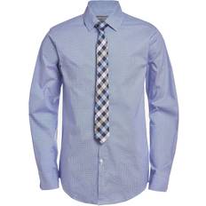 Spandex Shirts Children's Clothing Van Heusen boys Long Sleeve Collared Button-down and Tie Set Dress Shirt, Mazarine Blue