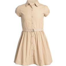 Girl's Belted Short Sleeve Shirt Dress - Khaki
