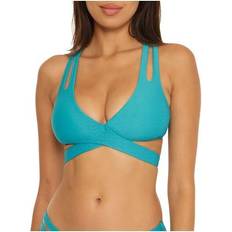 Yellow Bikini Tops Becca Women's Vibes Faux-Wrap Bikini Top Gulf Gulf