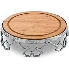 Arthur Court Designs Aluminum Alloy D-Ring Bit Pattern Pedestal Stand Removable Acacia Cheese Board