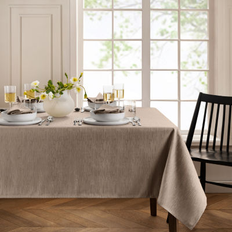 Beige Manteles Elrene Continental Solid Texture Water and Stain Resistant Tablecloth 60 x 84 Mantel Beige