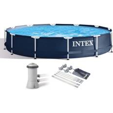 Inflatable Pools Intex 28211ST 12' x 30" Frame Round Above Ground Swimming Pool Kit with Canopy Blue