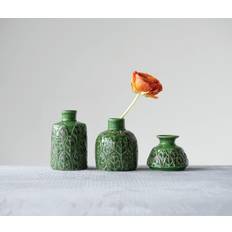 Creative Co-Op Green Embossed Stoneware 3 Sizes Vase