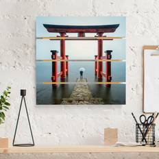 Maderas Impression sur bois Torii rouge au lac Ashi