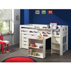 Lits mezzanines Vipack Chambre Enfant 5 Pièces Bureau Bibliothèque Commode 4 Tiroirs Pin 90 x 200 cm